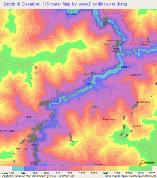 Zeytinlik,Turkey Elevation Map