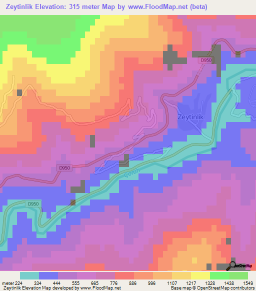 Zeytinlik,Turkey Elevation Map