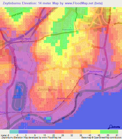 Zeytinburnu,Turkey Elevation Map