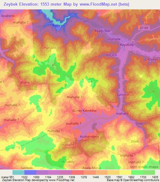 Zeybek,Turkey Elevation Map