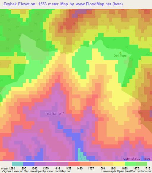 Zeybek,Turkey Elevation Map