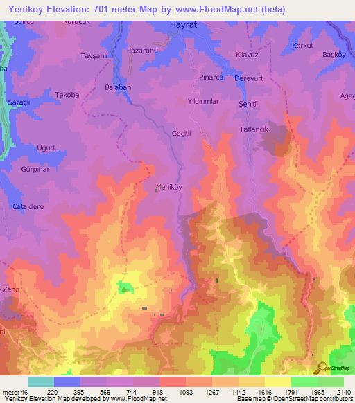 Yenikoy,Turkey Elevation Map