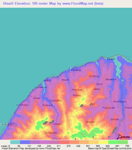 Hisarli,Turkey Elevation Map