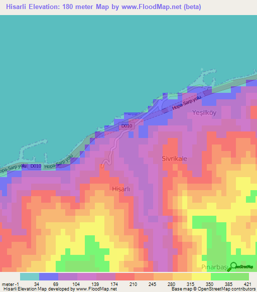 Hisarli,Turkey Elevation Map