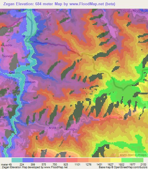 Zegan,Turkey Elevation Map