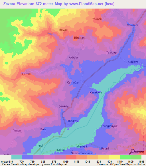 Zazara,Turkey Elevation Map