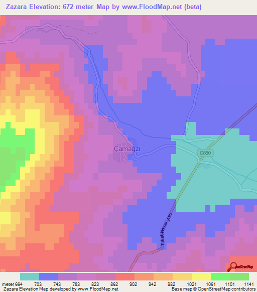 Zazara,Turkey Elevation Map