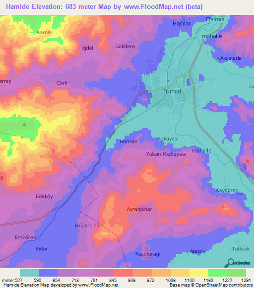 Hamide,Turkey Elevation Map