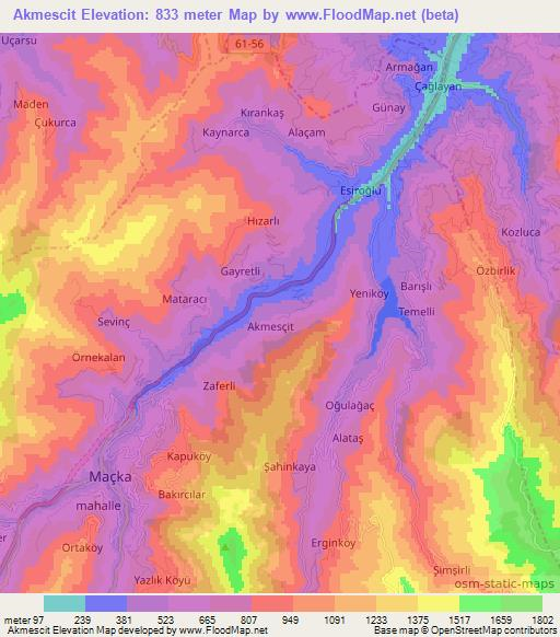 Akmescit,Turkey Elevation Map