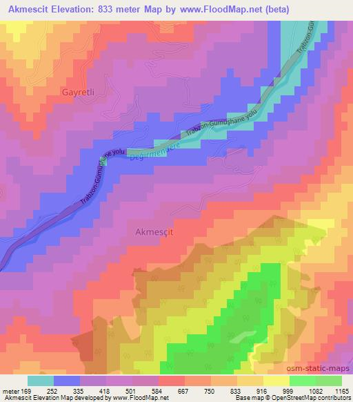 Akmescit,Turkey Elevation Map