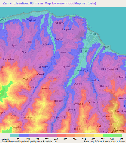 Zaniki,Turkey Elevation Map