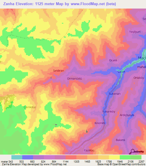 Zanha,Turkey Elevation Map