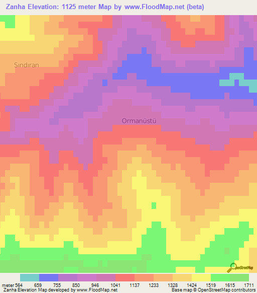 Zanha,Turkey Elevation Map