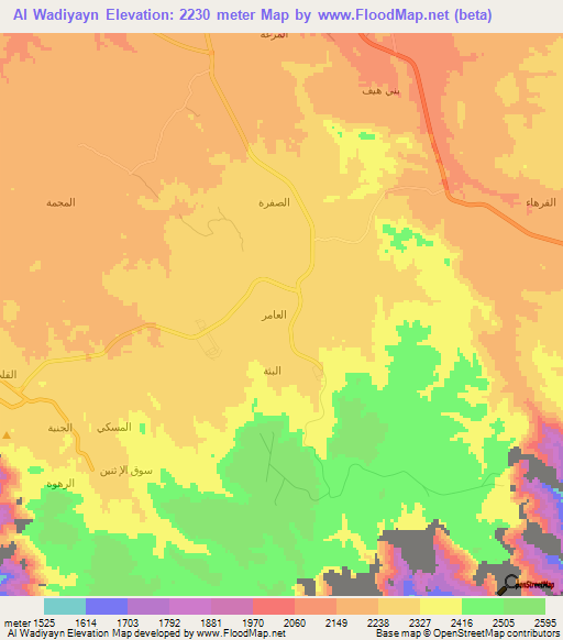 Al Wadiyayn,Saudi Arabia Elevation Map