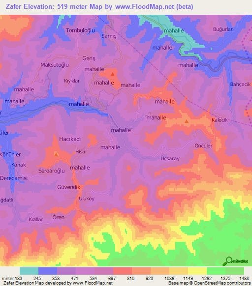 Zafer,Turkey Elevation Map