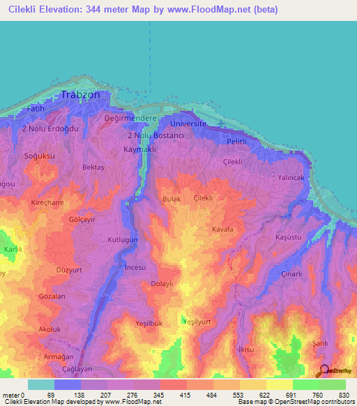 Cilekli,Turkey Elevation Map