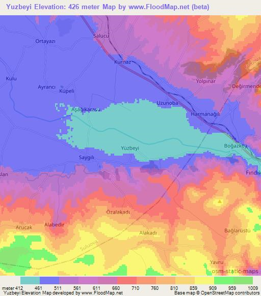 Yuzbeyi,Turkey Elevation Map