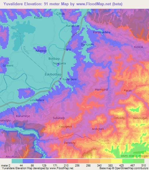 Yuvalidere,Turkey Elevation Map