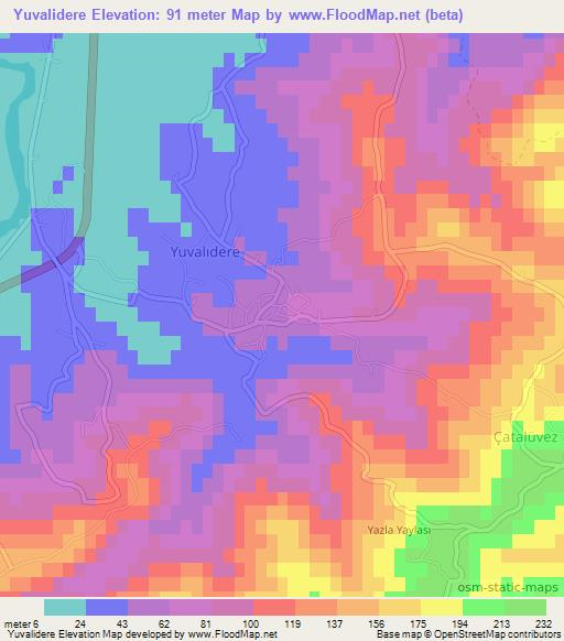 Yuvalidere,Turkey Elevation Map