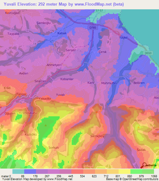 Yuvali,Turkey Elevation Map