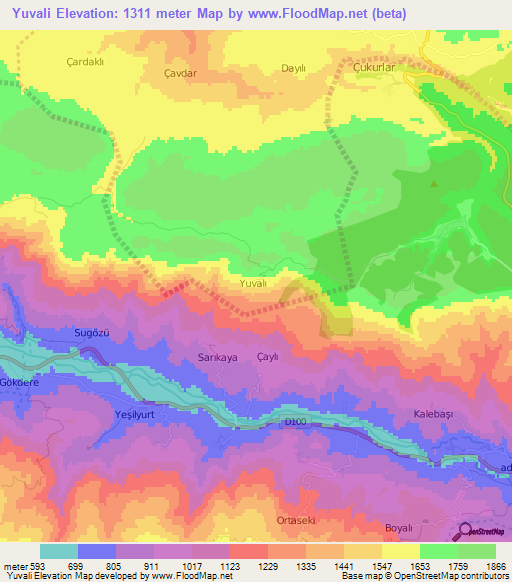 Yuvali,Turkey Elevation Map