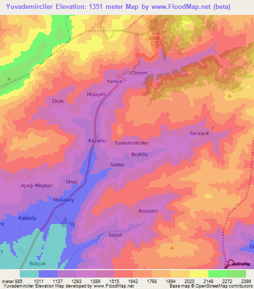 Yuvademirciler,Turkey Elevation Map