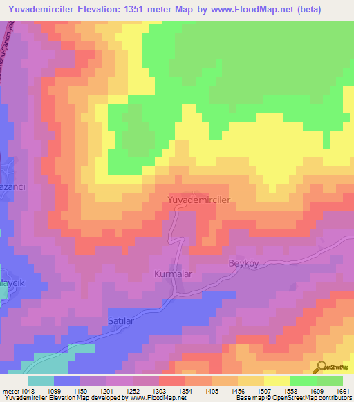 Yuvademirciler,Turkey Elevation Map