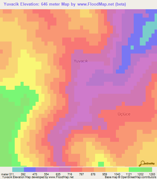 Yuvacik,Turkey Elevation Map