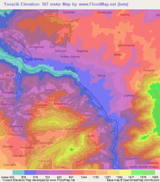 Yuvacik,Turkey Elevation Map