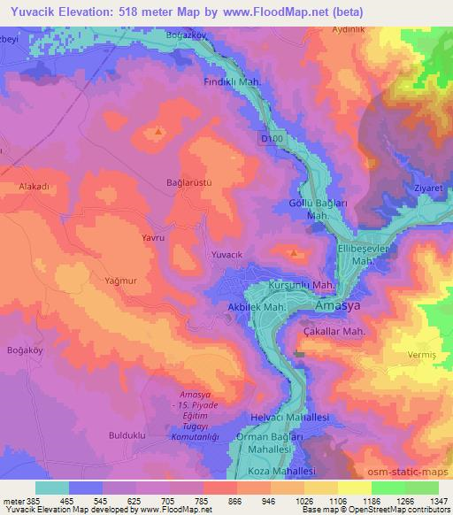 Yuvacik,Turkey Elevation Map