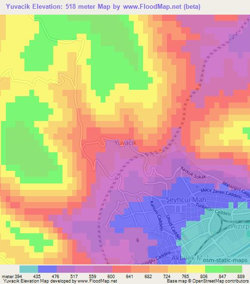 Yuvacik,Turkey Elevation Map