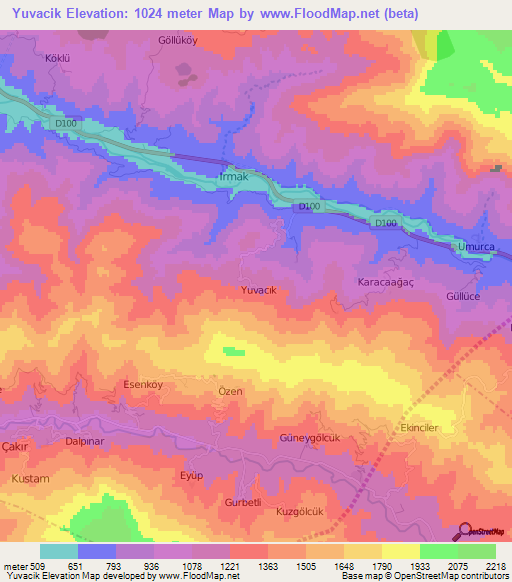 Yuvacik,Turkey Elevation Map