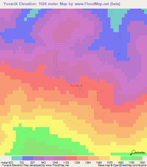 Yuvacik,Turkey Elevation Map