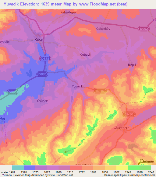 Yuvacik,Turkey Elevation Map