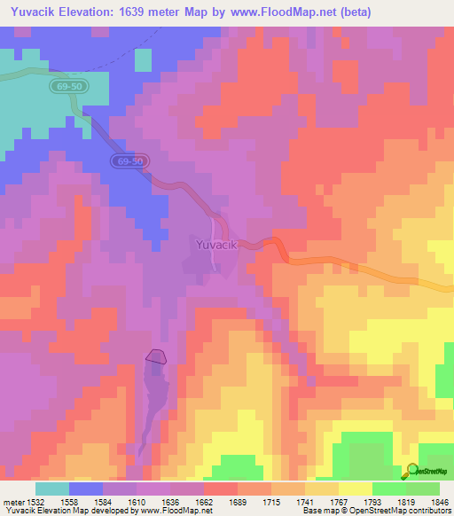 Yuvacik,Turkey Elevation Map