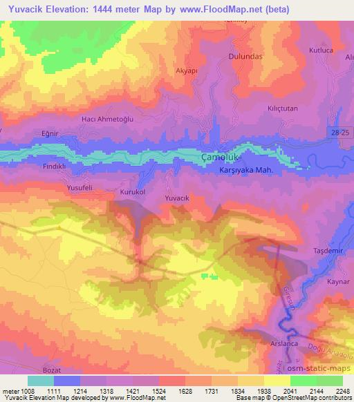 Yuvacik,Turkey Elevation Map