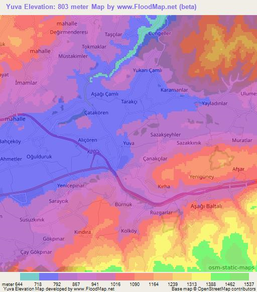 Yuva,Turkey Elevation Map