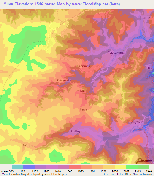 Yuva,Turkey Elevation Map