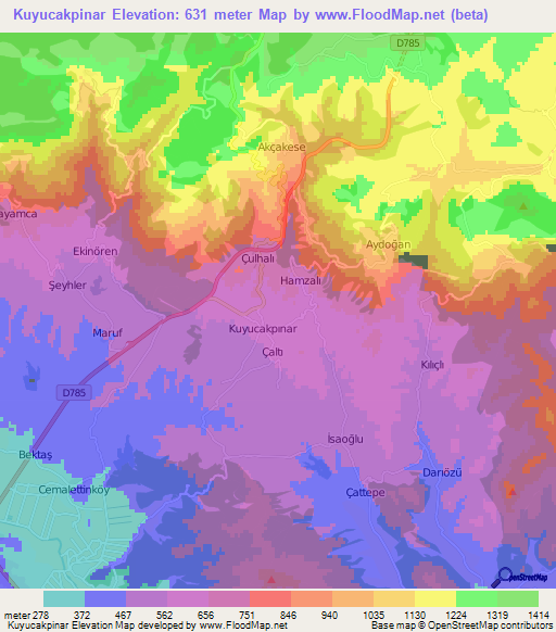 Kuyucakpinar,Turkey Elevation Map