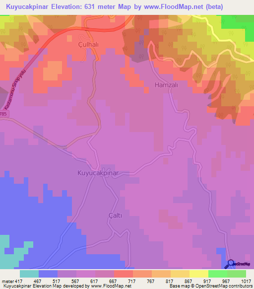 Kuyucakpinar,Turkey Elevation Map