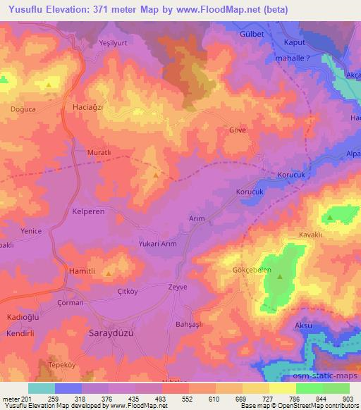 Yusuflu,Turkey Elevation Map