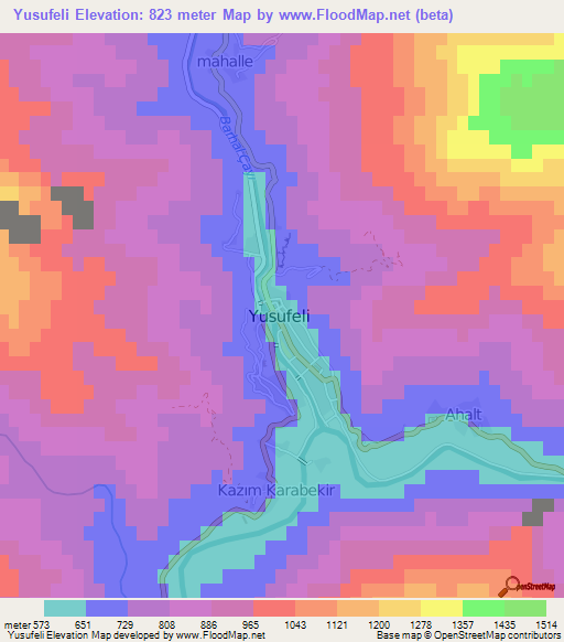 Yusufeli,Turkey Elevation Map