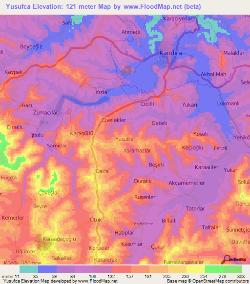 Yusufca,Turkey Elevation Map