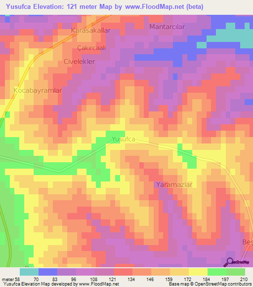 Yusufca,Turkey Elevation Map