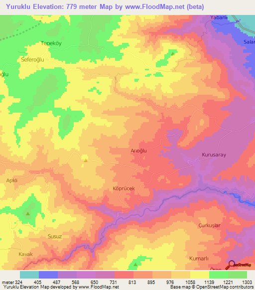 Yuruklu,Turkey Elevation Map