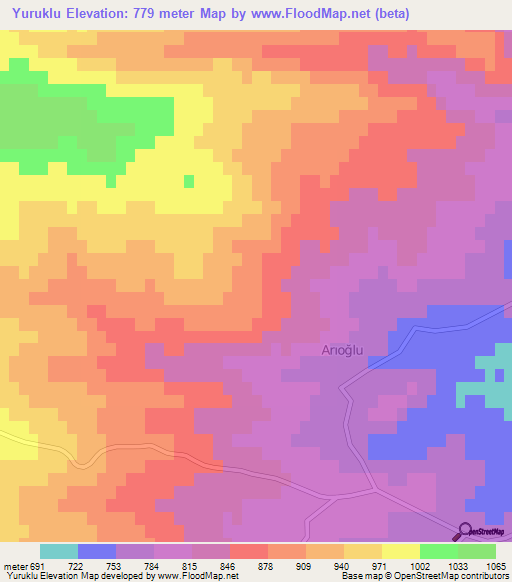 Yuruklu,Turkey Elevation Map