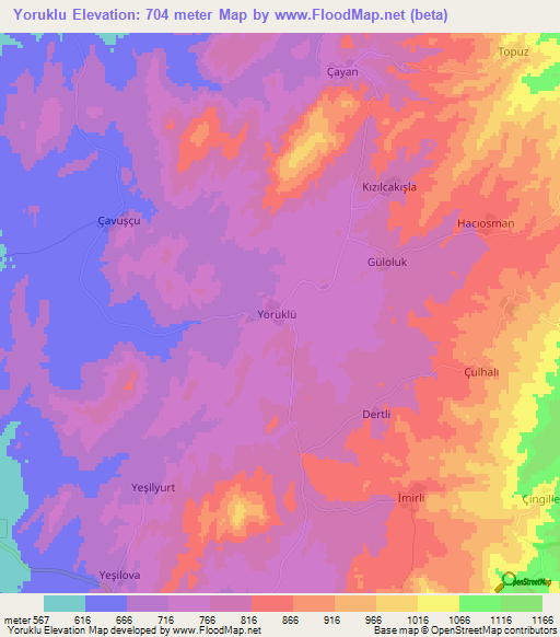 Yoruklu,Turkey Elevation Map