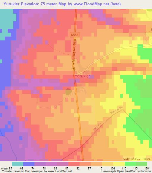 Yurukler,Turkey Elevation Map
