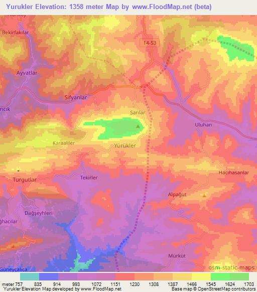 Yurukler,Turkey Elevation Map