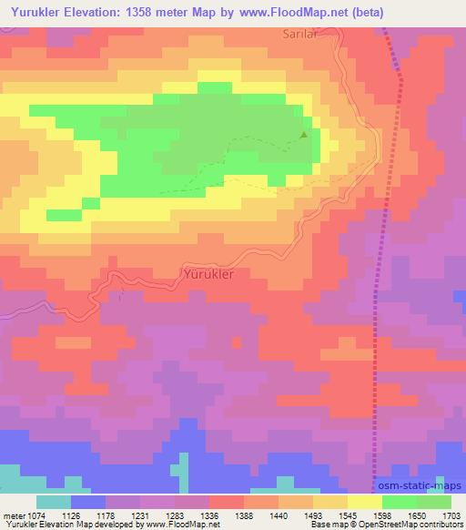 Yurukler,Turkey Elevation Map